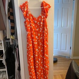 Old Navy Vibrant Orange Floral Maxi Dress